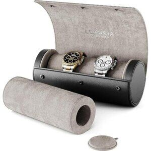 Leather Watch Travel Case for 2 Watches with Hidden Jewelry Storage Pouch